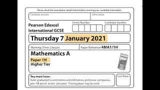 IGCSE Mathematics January 2021 - 4MA1/1H