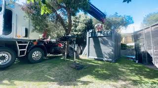 @containersolutions-melb.vi9654 a 10ft Container Storage unit getting Craned into position