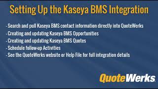 Setting up the QuoteWerks to Kaseya BMS Integration