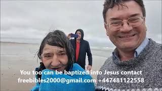 Brave British woman baptized into Christ in very cold water, North Sea, Redcar, Middlesborough