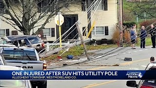 One injured after vehicle slams into utility pole; Temporary power outages reported in Westmorela...