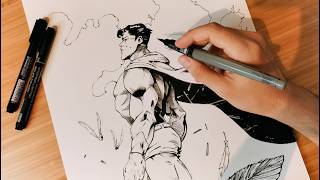 Superman Sketch to Ink: Traditional Art Comeback! (Full Process Timelapse)