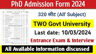 PhD Two New Application Form ,320 Seat ,Government University, PhD Admission 2024