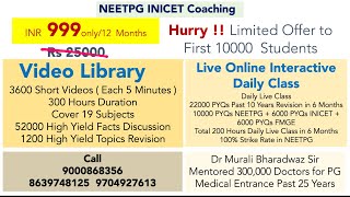 Day 6 --- 22000 PYQs in 150 hours Revision NEETPG FMGE INICET WhatsApp 9000868356