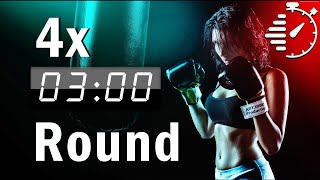 4 Rounds Boxing Timer - 4x 3min Round with 1min break - with bell - no music