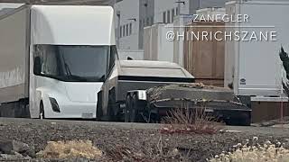 Cybertruck + trailer with concrete blocks spotted at Tesla Giga Nevada Semi Facility