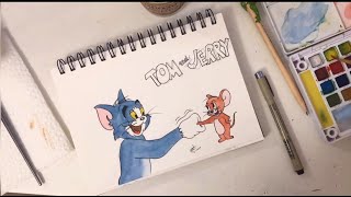 Tom and Jerry cartoon | Watercolor tutorial of cartoon character step by step