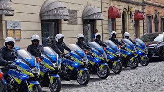 Motorcycle officers before police parade  in Warsaw. Policja na motocyklach przed paradą policji.