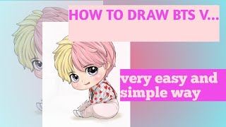 How to draw BTS V(Kim taehyung)🩷in a simple way...#bts#army#cartoon#stepbystep#tiktok#purple#drawing