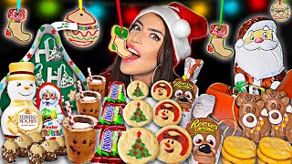 ASMR EATING SANTAS COOKIES, FERRERO SNOWMAN, REESES REINDEER, KINDER HIPPO, HERSHEYS KISSES 먹방