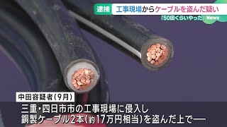 工事現場から銅ケーブル17万円相当盗んだ疑いで男逮捕　架空の名前使い金属買取店に売却か (24/11/18 18:25)