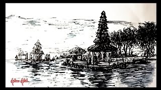 Cara Menggambar Danau Bedugul Bali | Menggambar Perspektif Dua Titik Lenyap