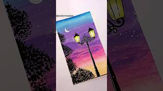 Night Sky With Street Light Painting💜💛💖✨️| #art #shorts #drawing #shortvideo #satisfying #viralvideo