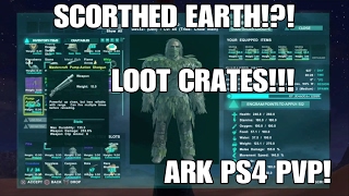 FIRST TIME AT SCORCHED EARTH!!! LOOT CRATES! MASTERCRAFT GUN?!?! ARK PS4 PVP!