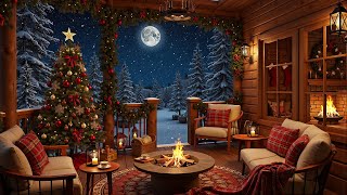 Christmas Porch Ambience with Instrumental Christmas Jazz & Crackling Fireplace | Winter Jazz Music