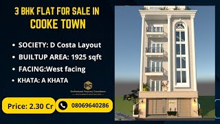 3 BHK Flat for Sale in Cooke Town Bangalore/ Call: 08069640286/ Whatsapp: 9591608349