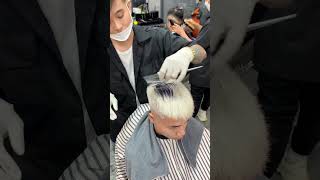 Tóc bạc nhuộm màu này nha em #barber #fly #fyp #hollywoodbarbershop #sidepart #layer #ivyleague