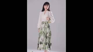 Fashion Hanfu Standing Collar Shirt With Hanfu Pleated Skirt  Video #beauty #fashionhanfu