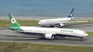 Boeing 767, 777, Airbus A330 TAKE OFF from BUSY Hong Kong - ANA, EVA Air, Cathay Dragon Depart HKG