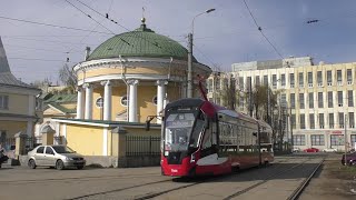 "На фоне Троицкой церкви!" Трамвай "Богатырь-М" (71-923М) №7866 в Санкт-Петербурге, апрель 2024 года