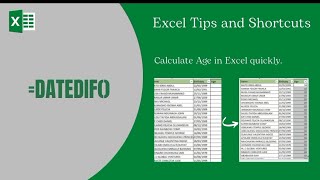 How to calculate AGE in Excel quickly. #datedif #excel #exceltutorial