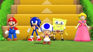 Mario Party 9 Step It Up - Mario vs Sonic vs Peach vs Spongebob (Master CPU)