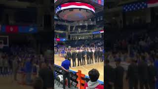 LeDrop holds US Flag @wintrustmarketing Arena before DePaul game on 11/11/22