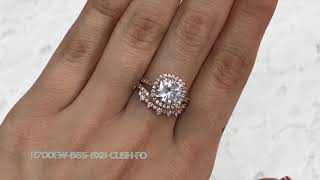 Cushion Halo Diamond Moissanite Ring Crown Diamond Band Bridal Set