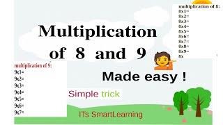 multiplication of 8 and 9 made easy | with simple trick for multiplication of 8 and 9