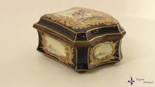 Antique French Sevres Cobalt Blue Porcelain Jewellery Casket