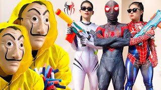 TEAM SPIDER-GIRL Nerf War vs ALIEN SUPERHERO || Rescue The Police From JOKER  ( Live Action )