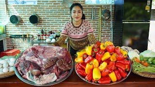 Delicious sweet belle pepper with pork and beef cooking - Cooking with Sreypov