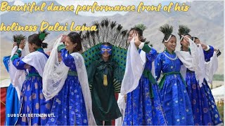 peafowl dance performance by lamdon school students front of HH Dalai Lama at Sindhu Ghat leh Ladakh