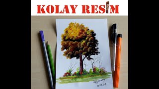 AKRİLİK SONBAHAR  AĞAÇI BOYAMA -ÖZAY KOCABAŞ