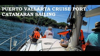 Catamaran sailing from Puerto Vallarta cruise port to Los Arcos National Marine Park