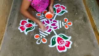 Maasi madham rose flower colour kolam designs|3 dots muggulu|lotus colour rangoli kolam|poo kolam