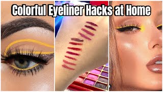 Colored eyeliner at home / Colorful Eyeliner Hacks | DIY Eyeliner with Eyeshadow,Easy Ways DIY liner