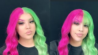 Half green & half pink wig tutorial | Upretty hair