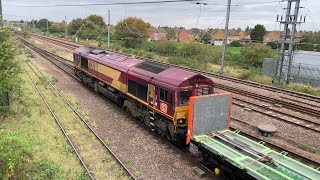 DB class 66, 66176 arriving at Biggleswade with the Plasmor empties from Bow - 19/10/21