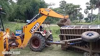 Swaraj Tractor Trolley Flip Down From FeildRescued By JCB 3dx Machine