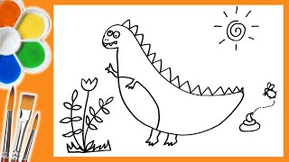 🌼🌻 Squinting dinosaurs enjoy flower and a fly enjoy his sh*t | Simple Drawing and Coloring