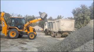 2 Jcb Backhoe Loader machine loading 30mm concrete to Ashok Leyland Hydrolic Full Body Truck