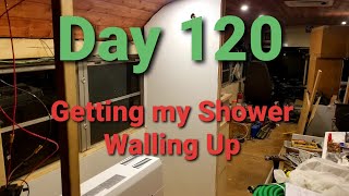 Skoolie Conversion Day 120 Getting my Shower Walling Up