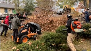 Crew DEMOLISHES leaf cleanup in LESS THAN 15 minutes REAL TIME!! SNEAK PEAK at our NEW LEAF BLOWER.