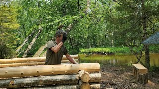 building a little log cabin!   On a river, Fishing ,trail accidents,   episode 3