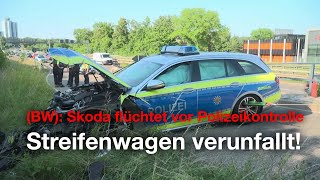 Polizeiwagen verunfallt schwer bei Verfolgungsjagd auf Bundesstraße - Skoda Kamiq weiter flüchtig!