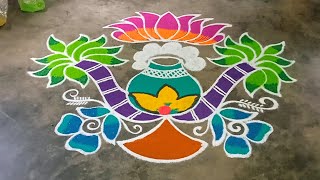 pongal 2024 special pot rangoli | 7*1 dots karumbu kolam | lotus muggulu design | vickykolam