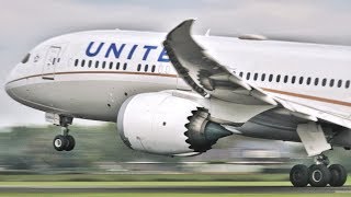 CLOSE UP - United Boeing 787-9 Dreamliner Takeoff Amsterdam Schiphol Airport