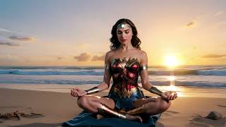 Golden Reflections: Gal Gadot's Wonder Woman Meditation