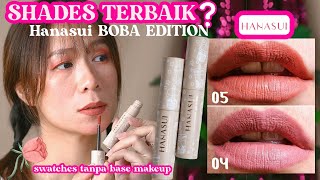 REVIEW HANASUI MATTEDORABLE LIP CREAM BOBA DI BIBIR GELAP, SWATCHES TANPA BASE MAKEUP, 20RB-AN